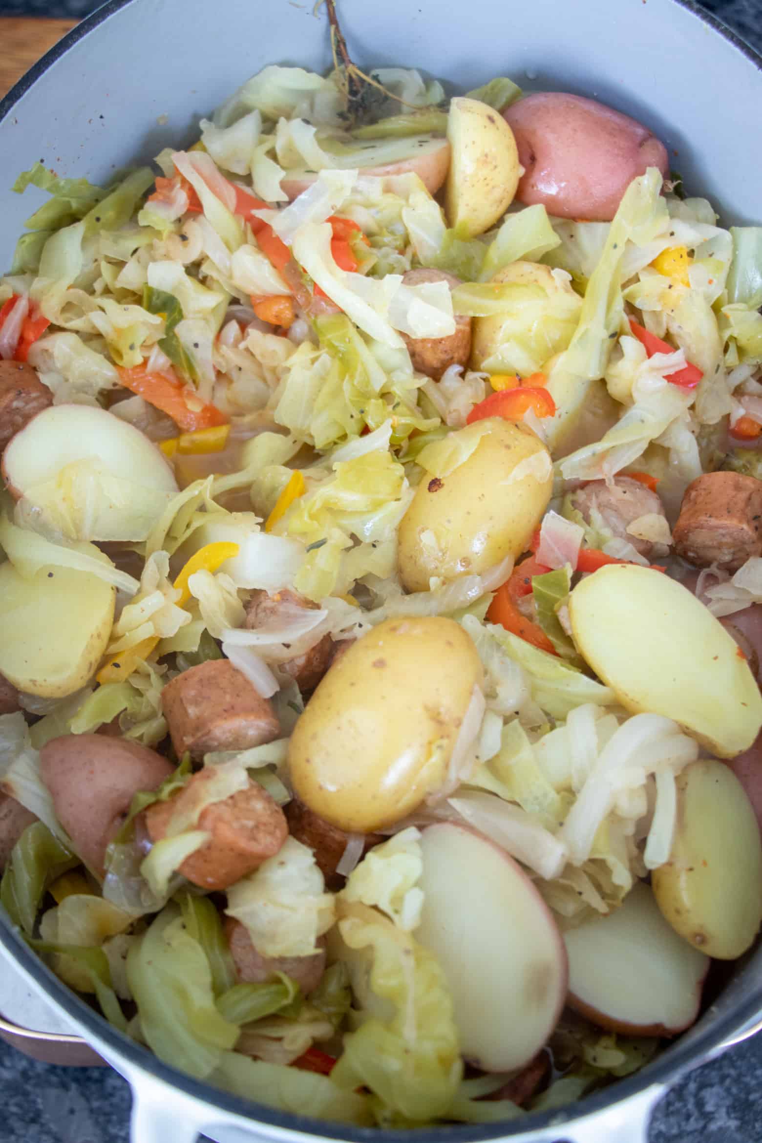 Potatoes added to smothered cabbage