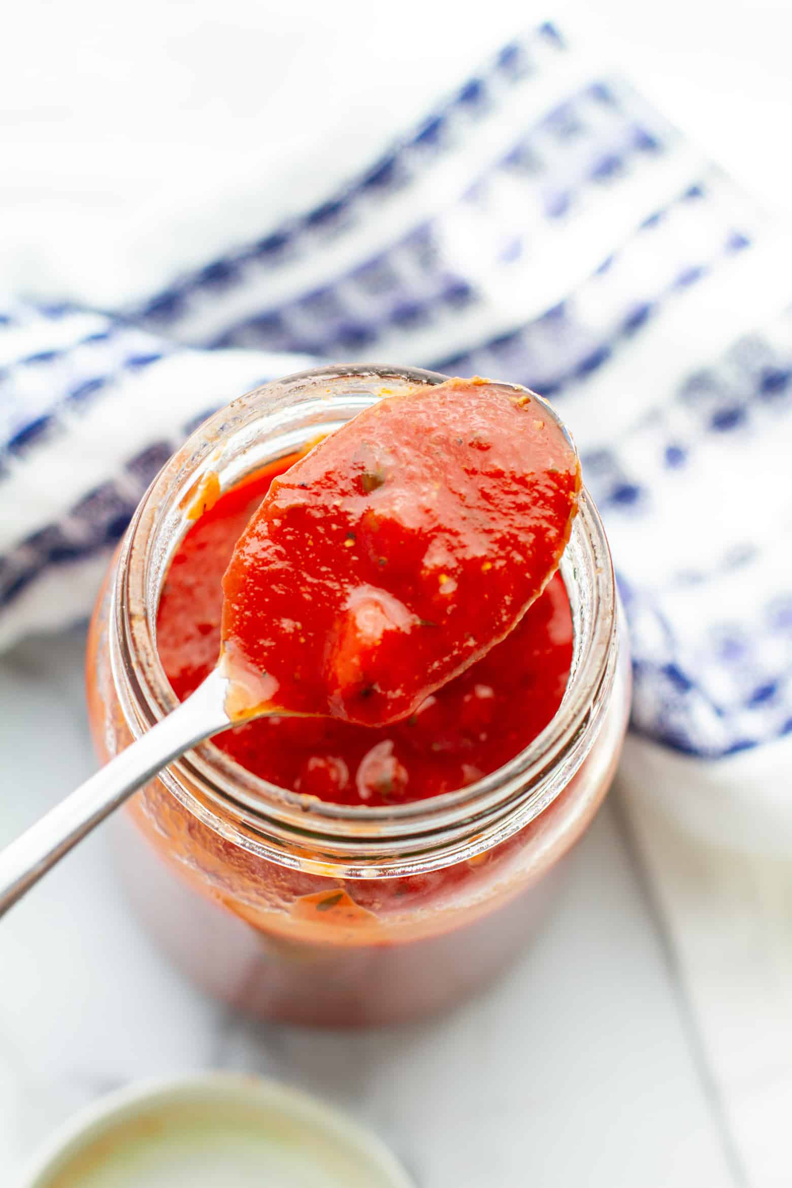 No-Cook Pizza Sauce in a spoon.
