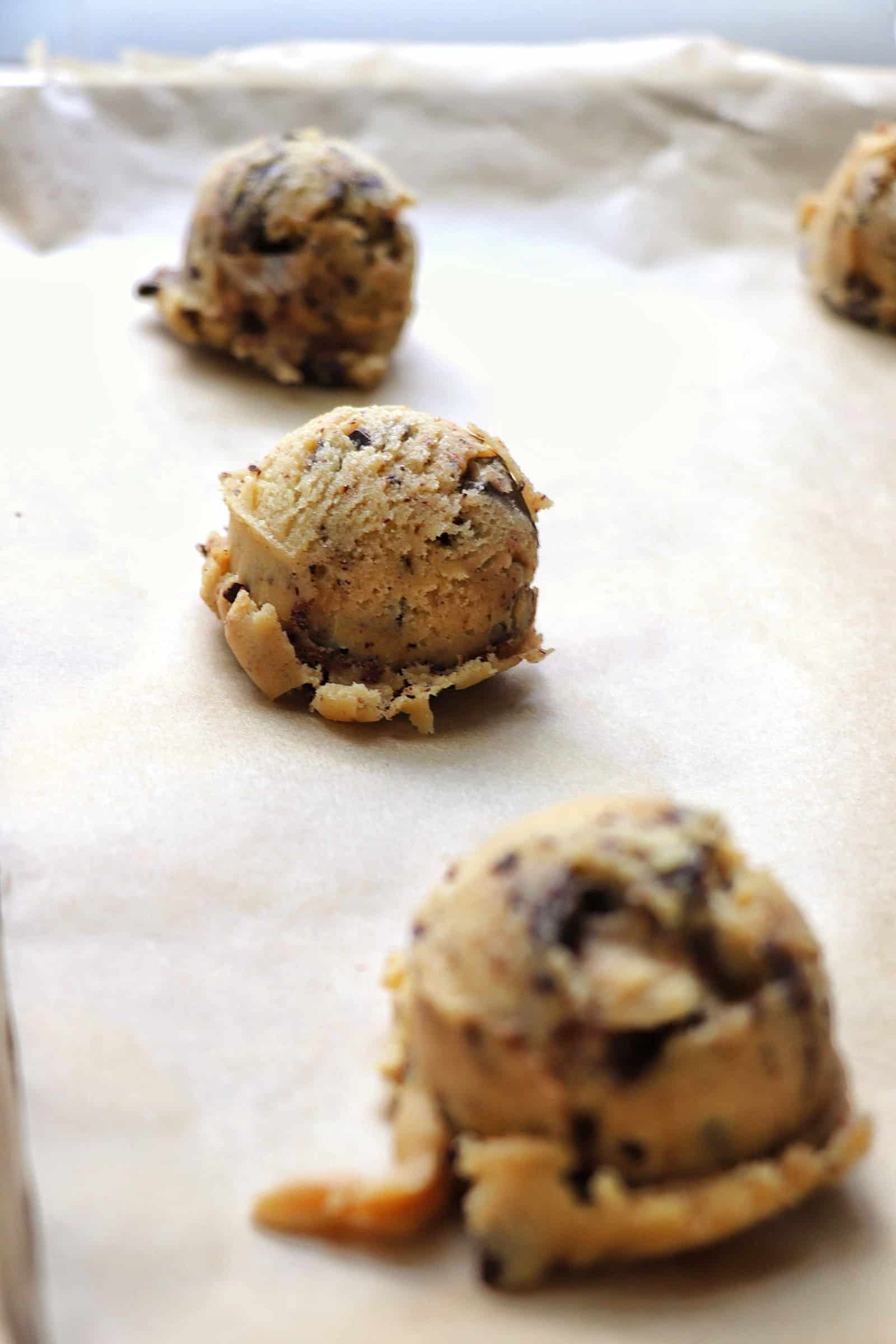 cookie dough on a baking sheet