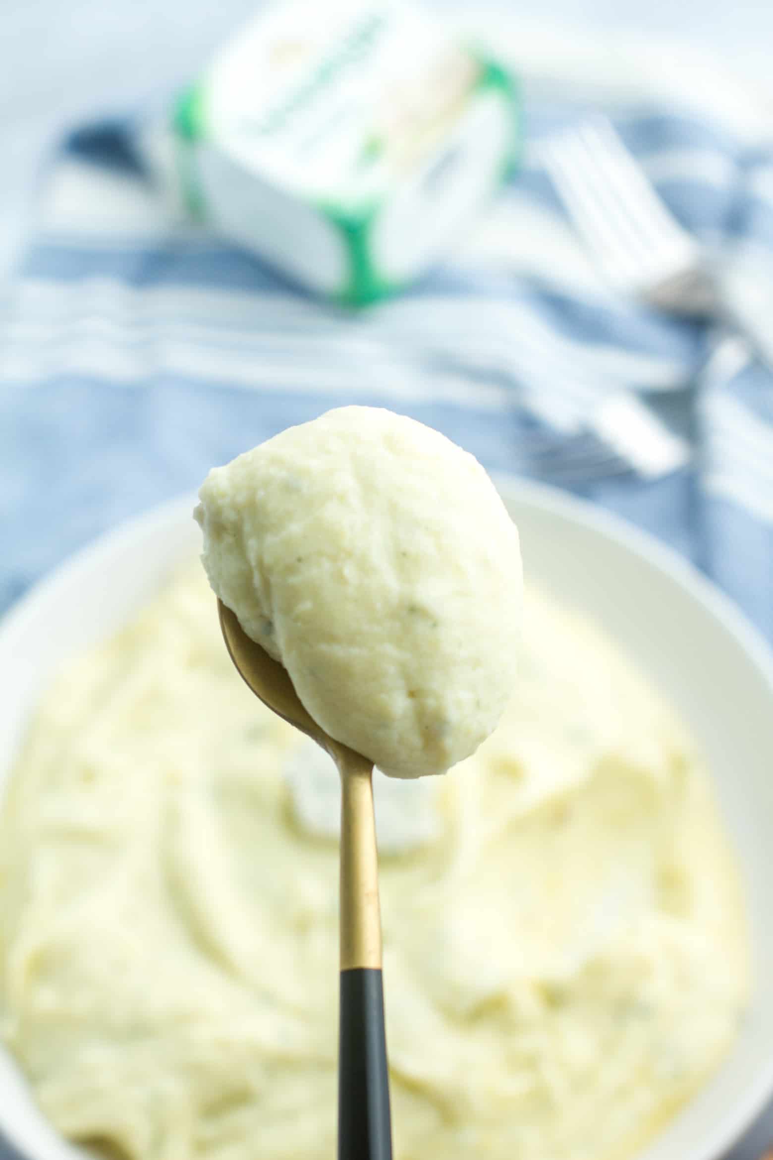 mashed potatoes on a spoon