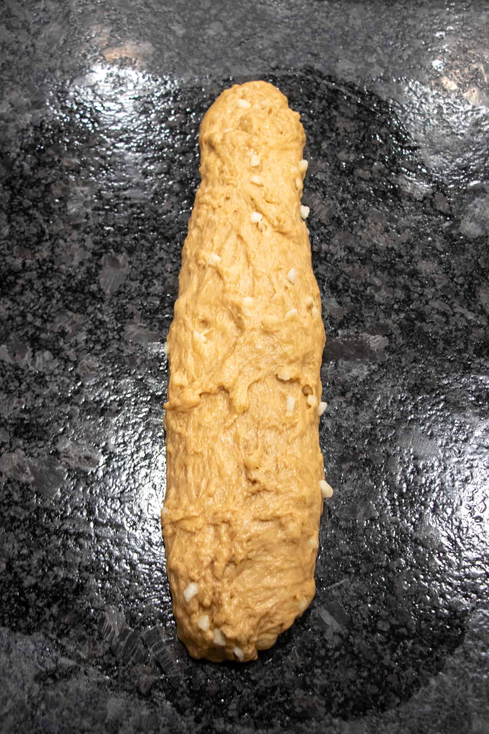 liege dough rolled into a log shape.