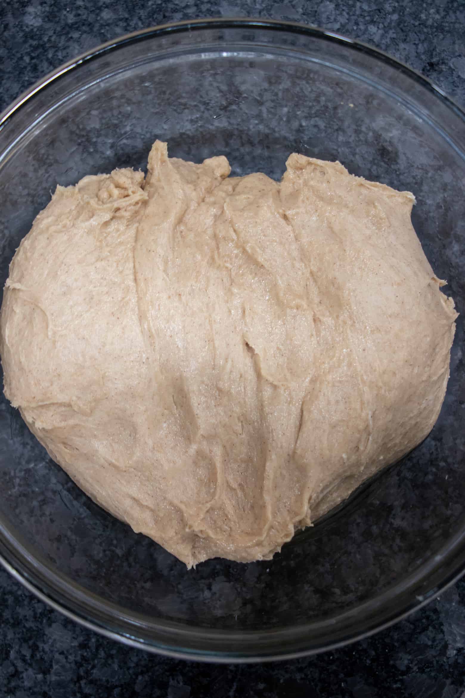 dough resting in a bowl after doubling in size