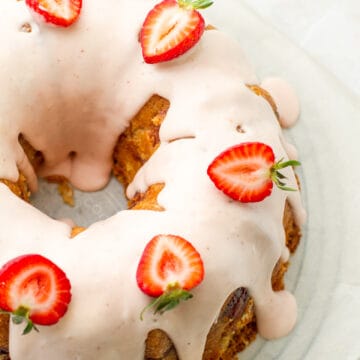 close up of strawberry pound cake