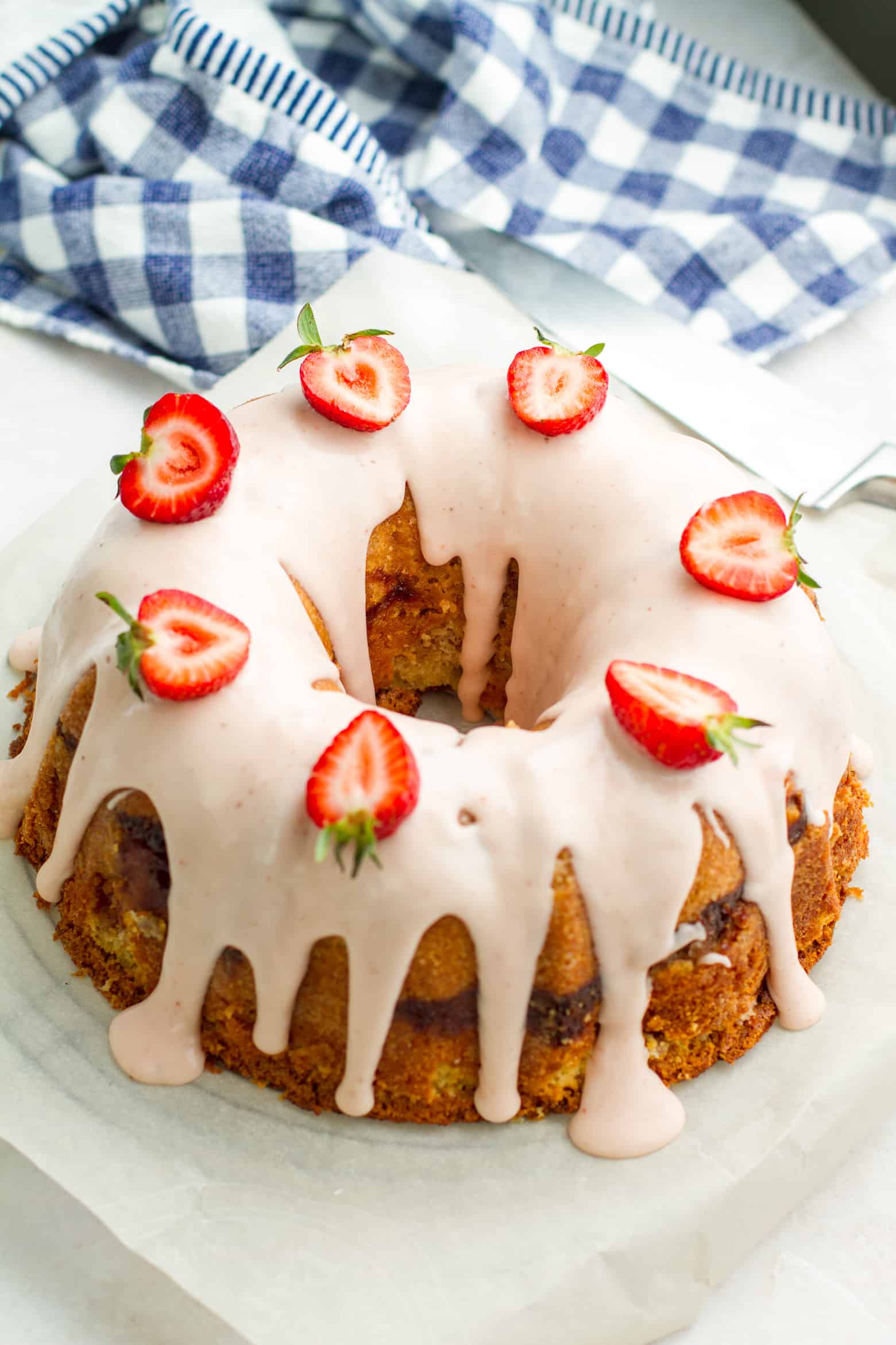 Strawberry Pound Cake on a cooling rack.
