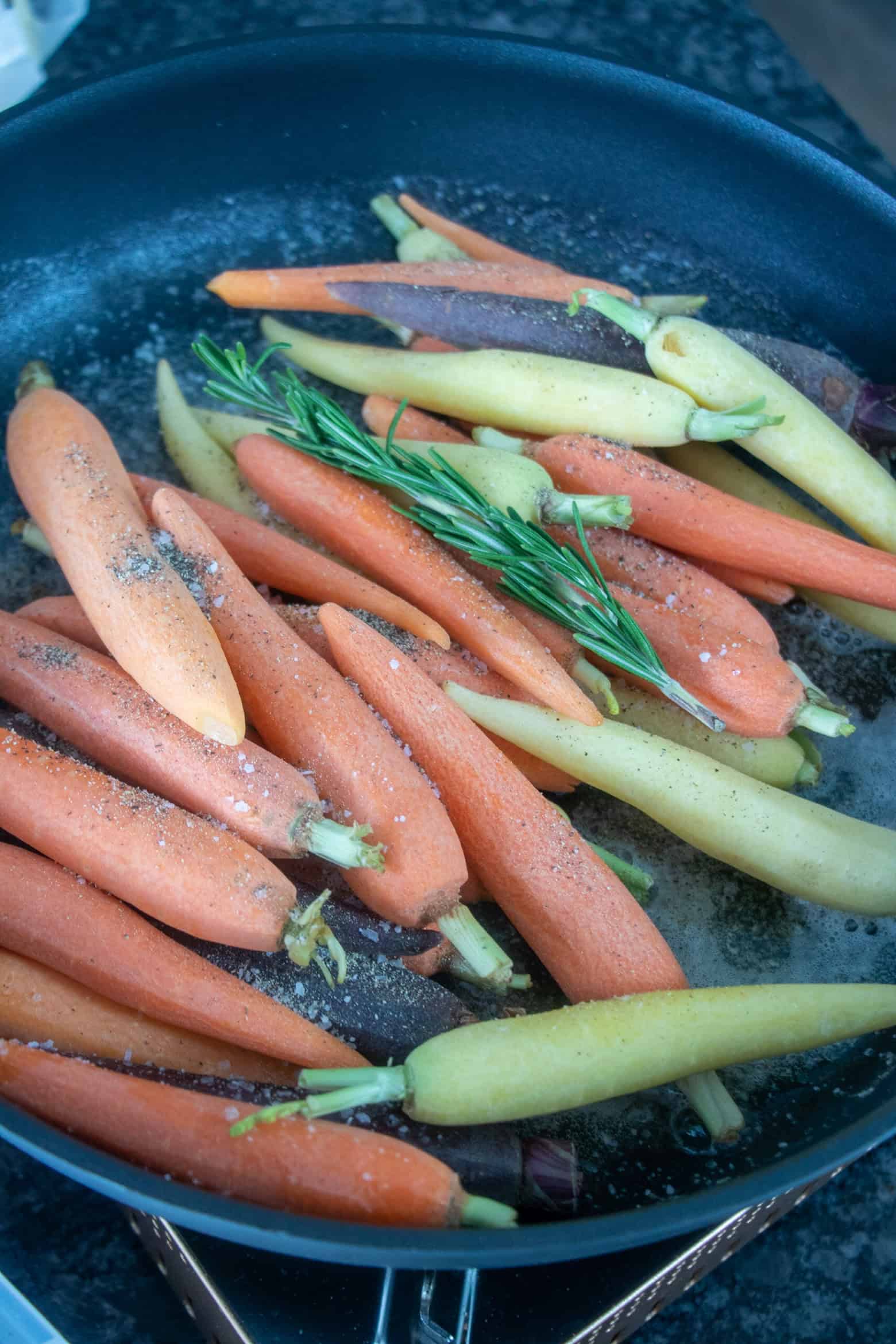 Raw Carrots in a skillet