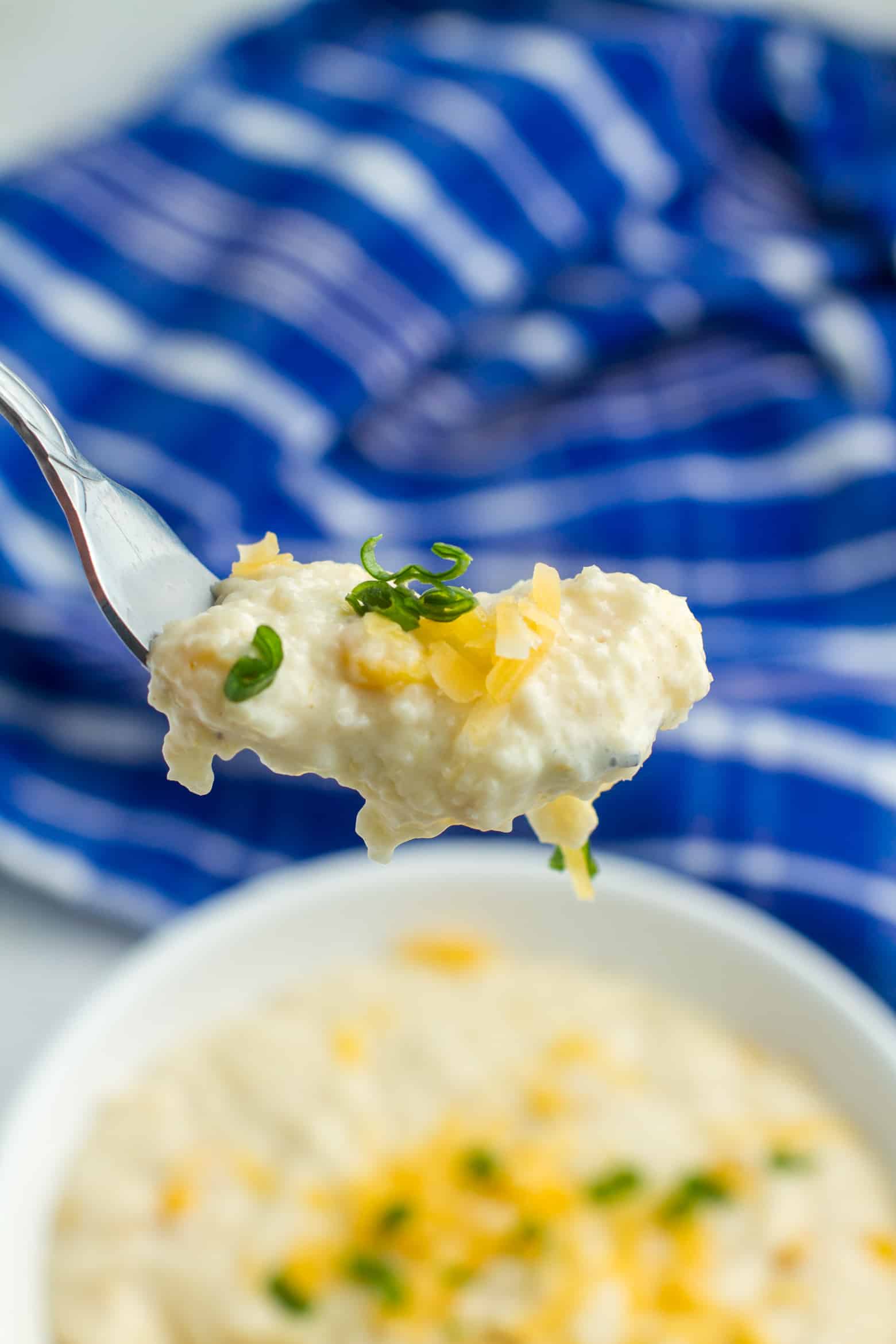 Smoked Gouda Grits on a fork.