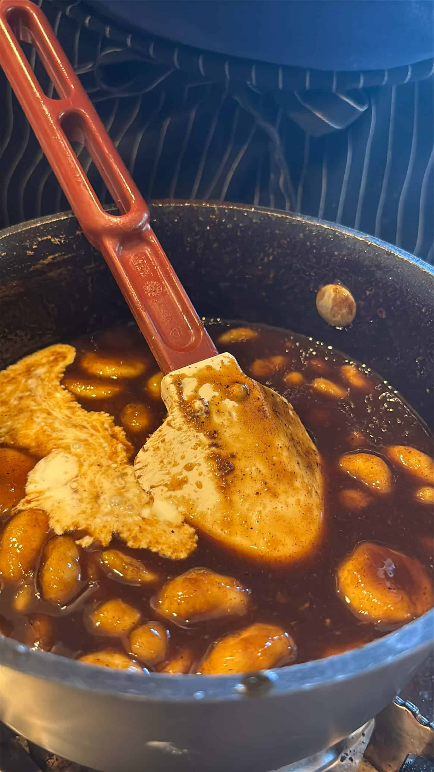 Heavy cream added to banana foster sauce.