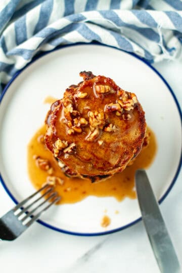 Apple oat pancakes with maple nut syrup.