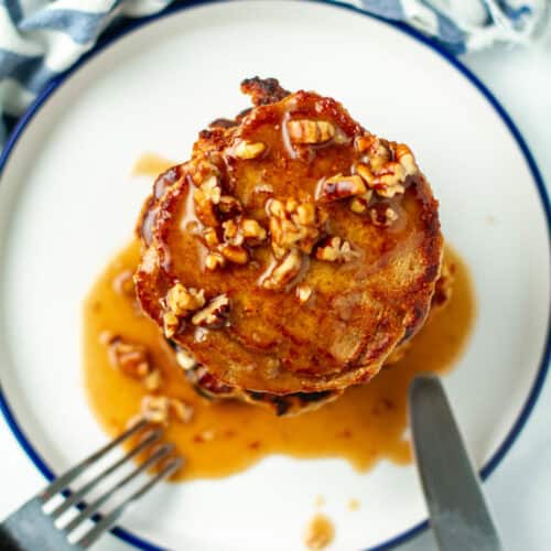 Apple oat pancakes with maple nut syrup.