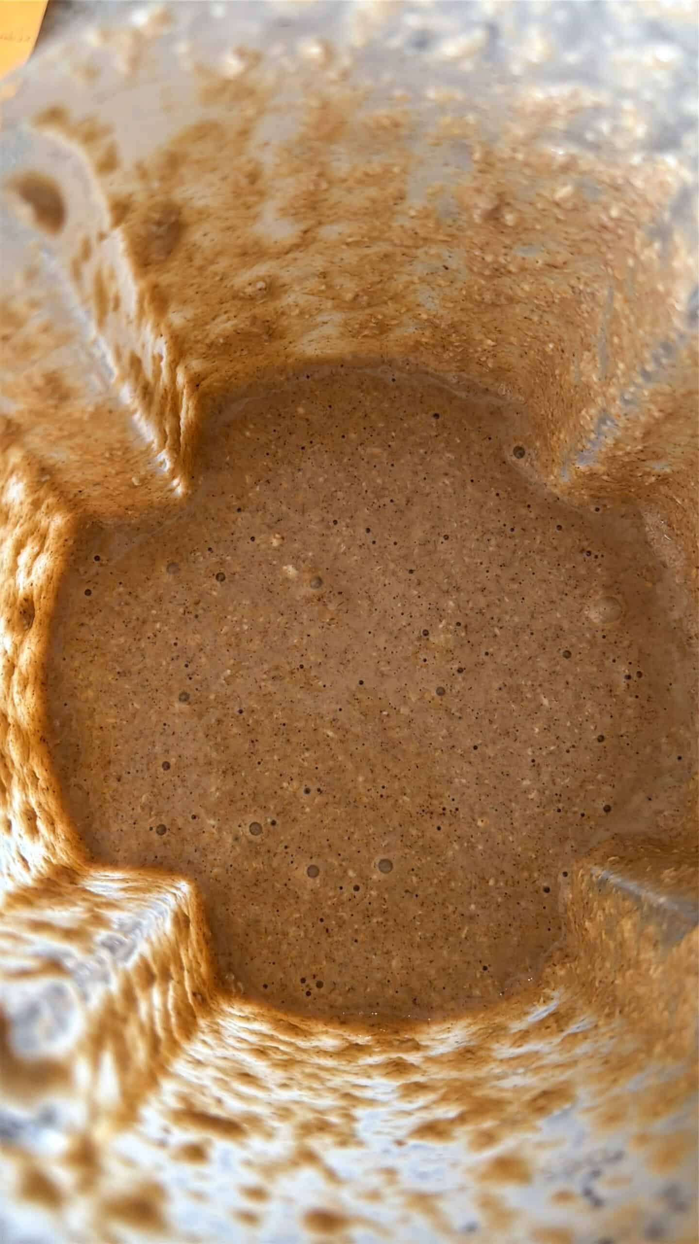 Wet apple oat pancake ingredients blended up.