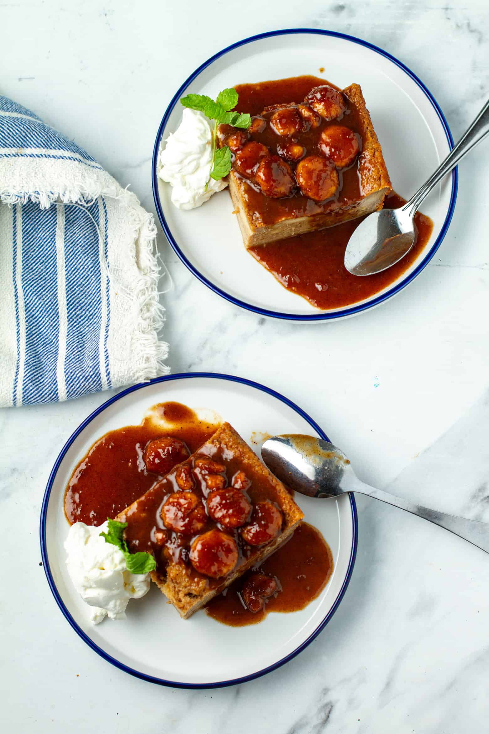 Banana Bread Pudding on plates.