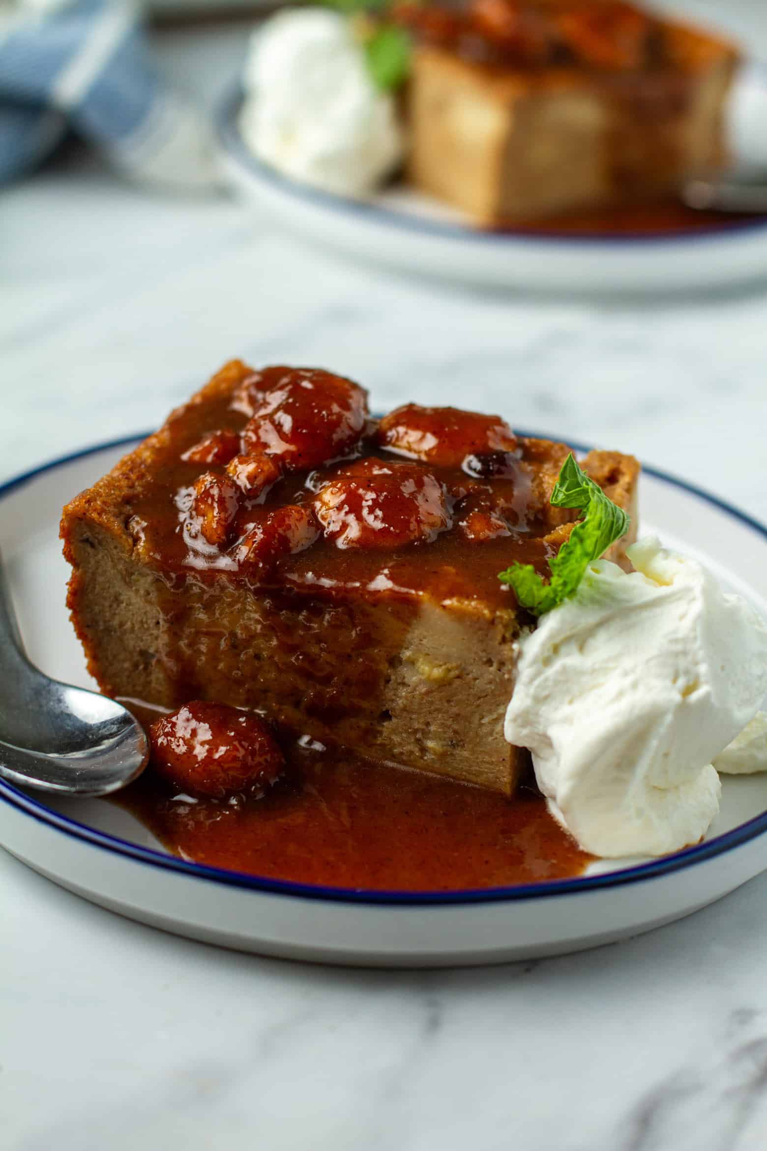 Banana Bread Pudding on a plate.