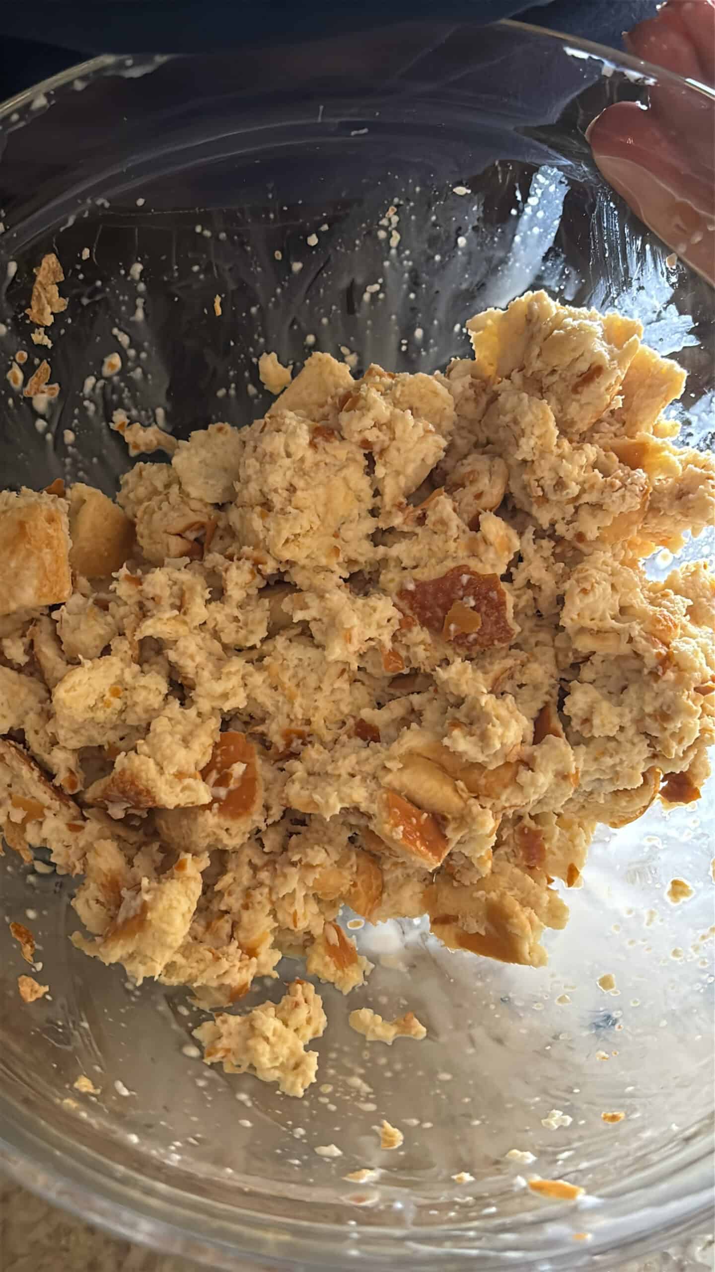 Rehydrated bread in a bowl.