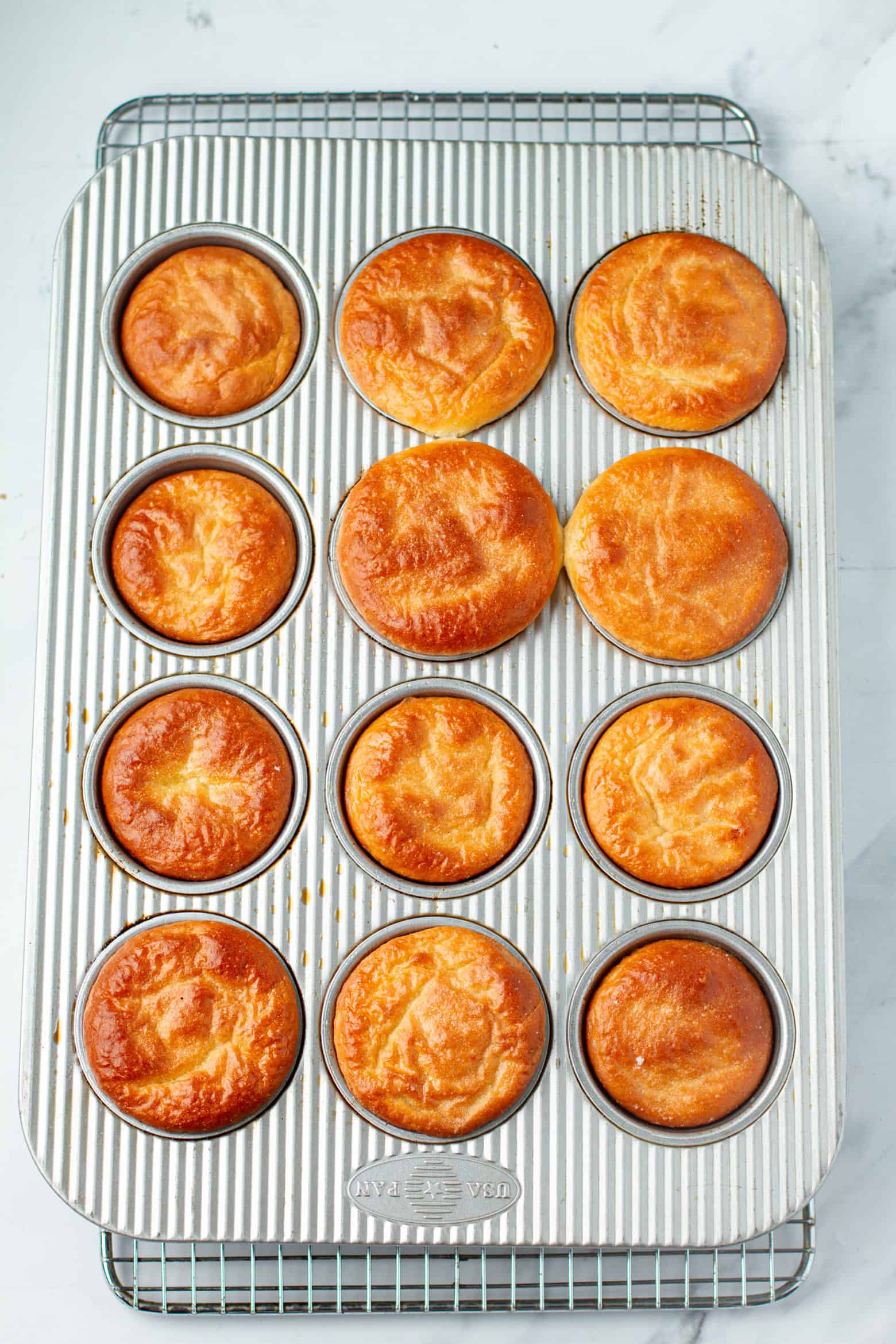 Baked buttermilk rolls in muffin pan.