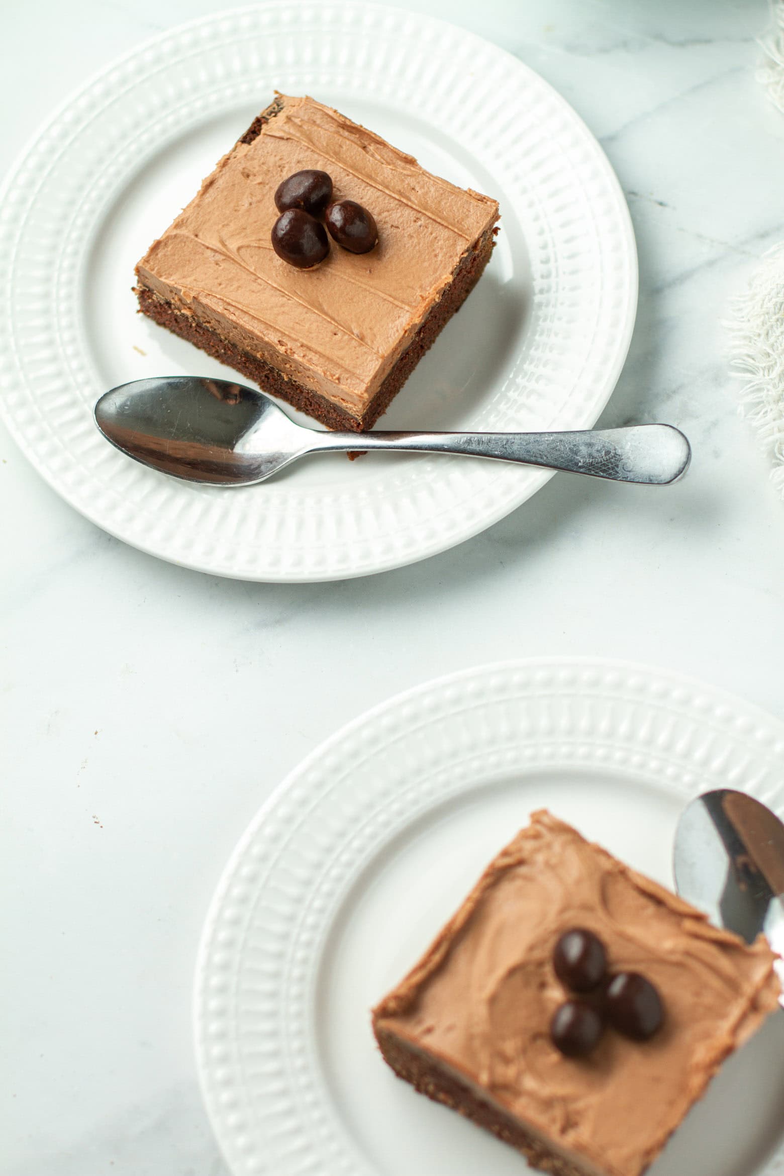 Chocolate espresso cake on plates.