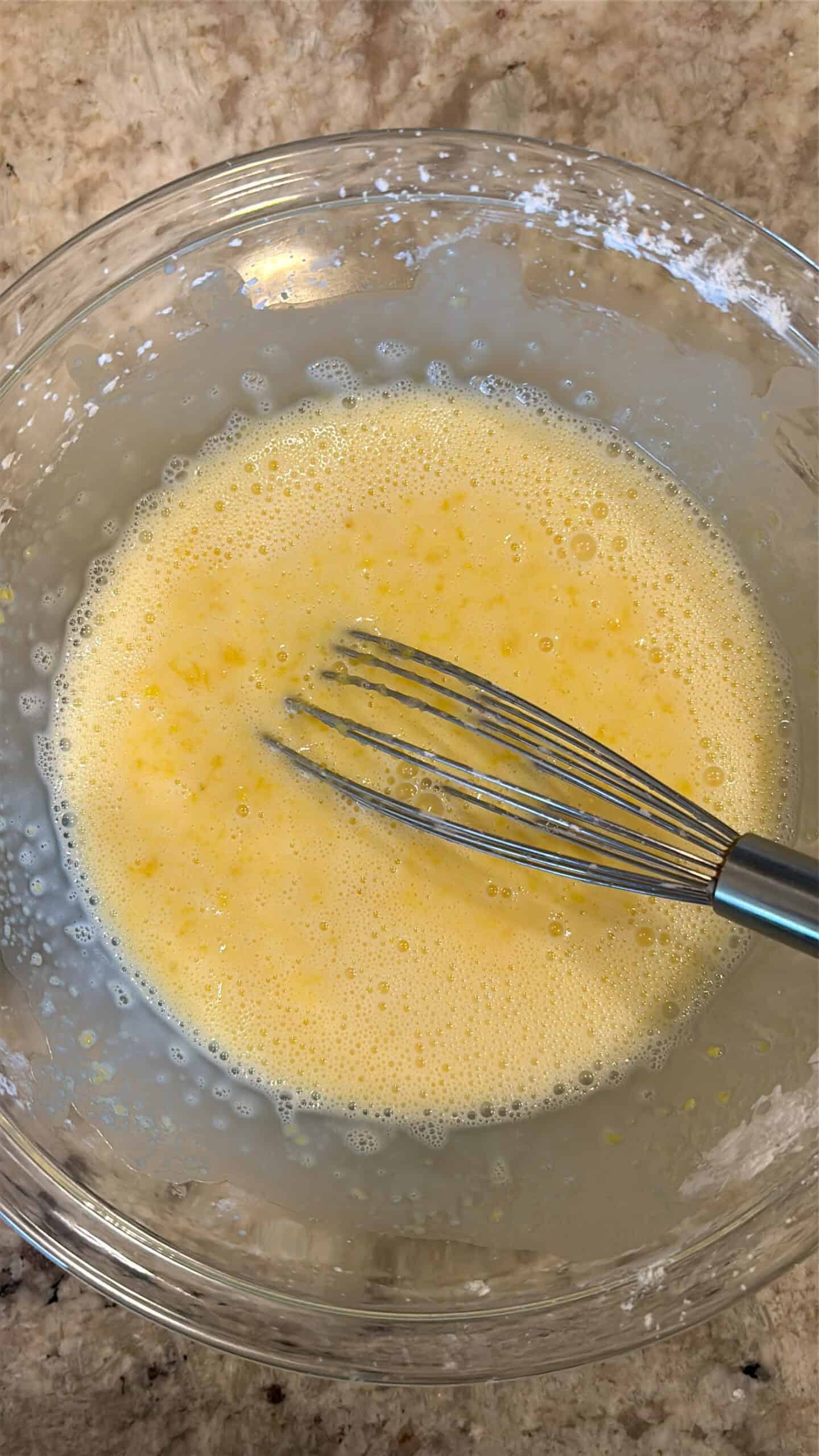 Egg yolks mixed with milk.