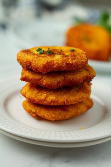 A stack of hot water cornbread.
