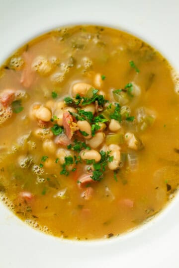 Navy bean soup in a bowl.