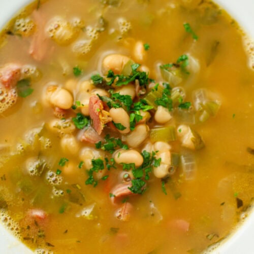 Navy bean soup in a bowl.
