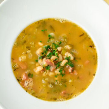 Navy bean soup in a bowl.