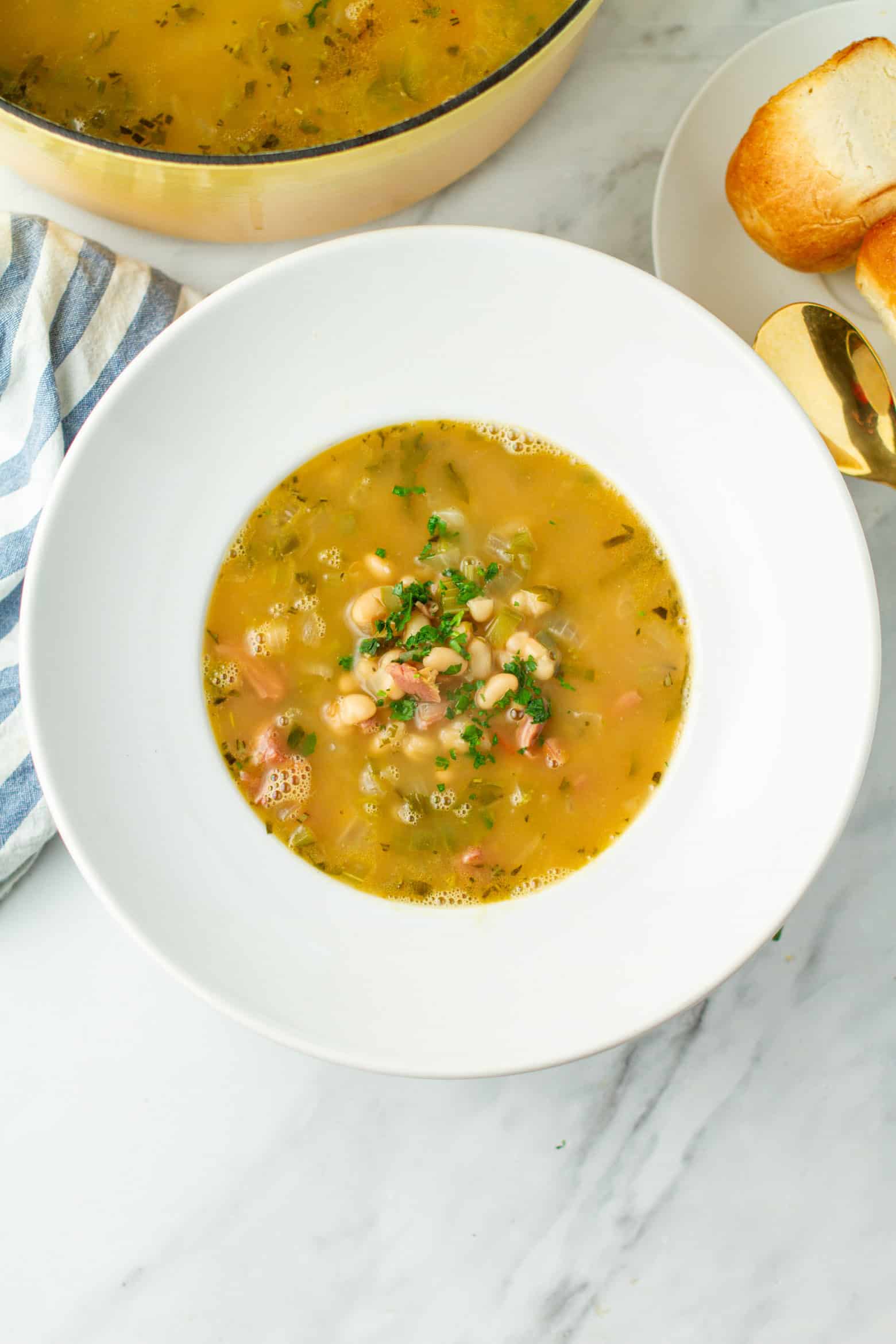 Navy bean soup in a bowl.