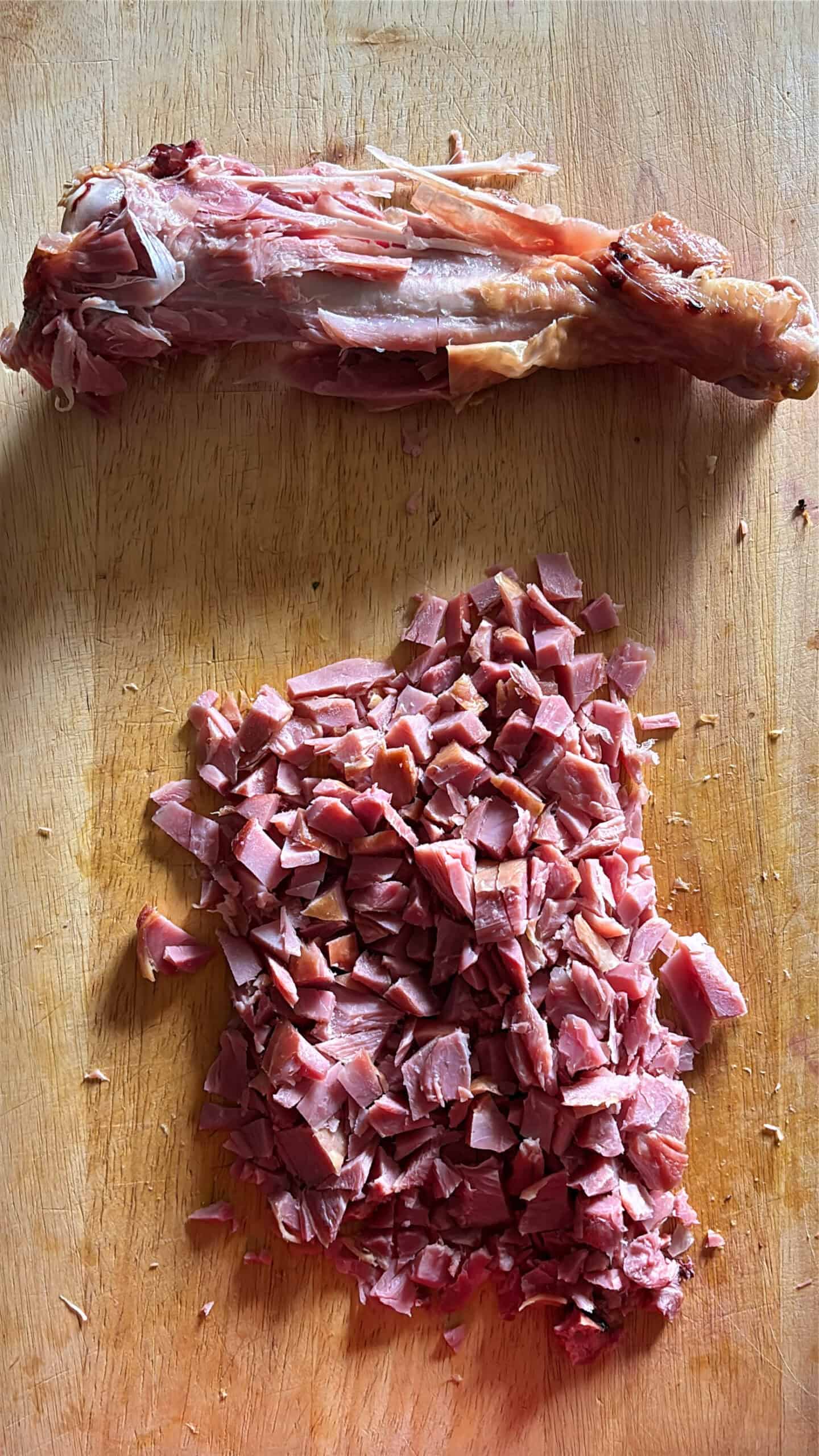 Chopped smoked turkey leg meat off the bone.