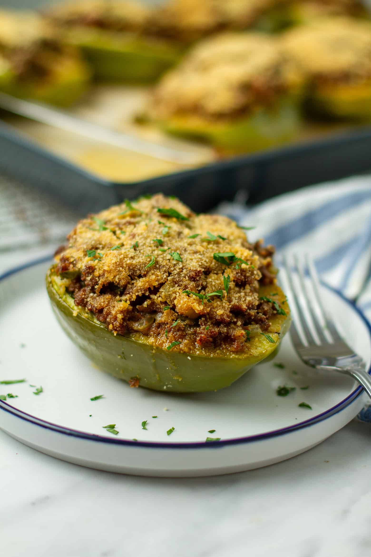 Stuffed bell pepper on a plate.