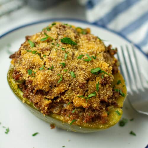 Stuffed bell pepper on a plate.