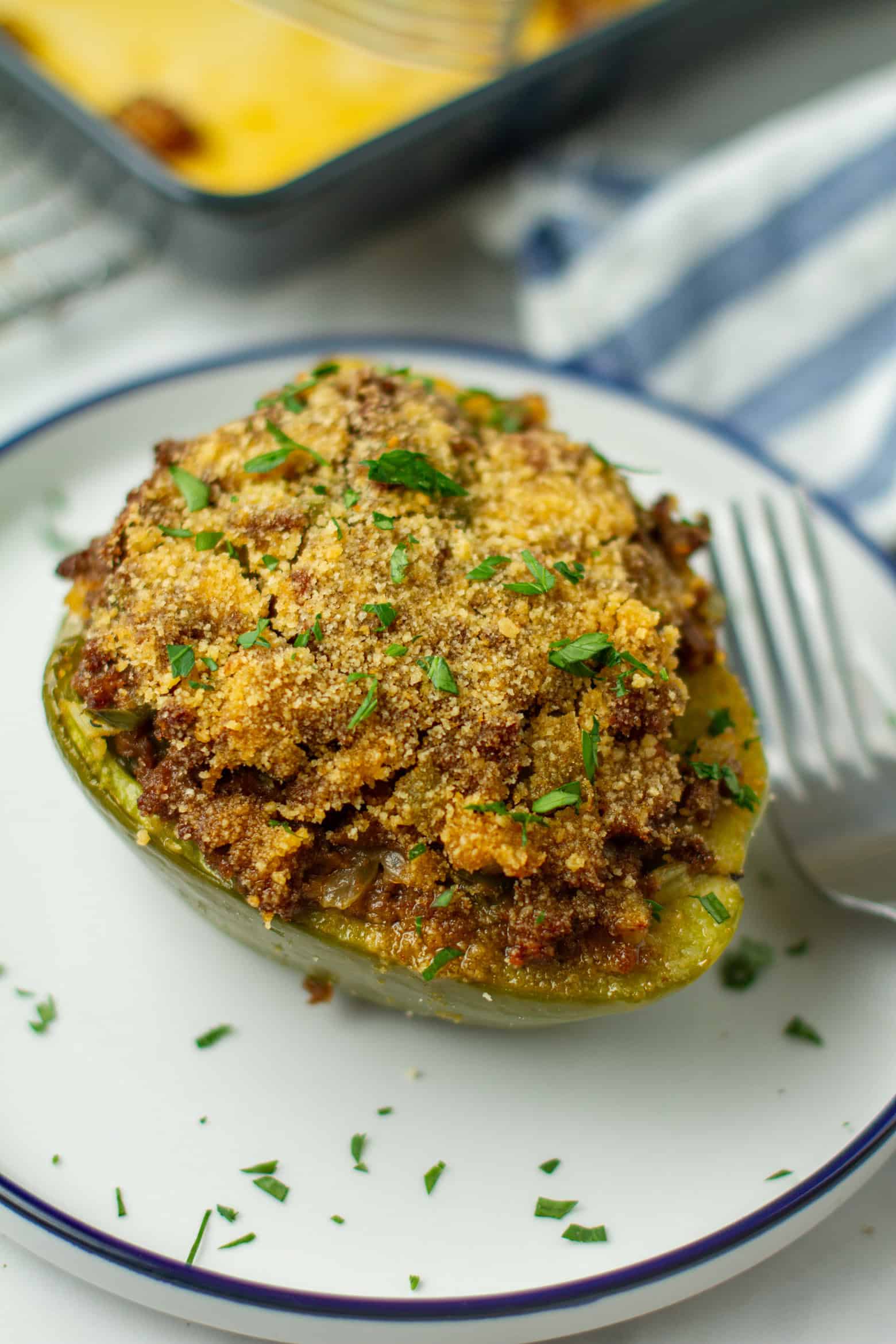 Stuffed bell pepper on a plate.