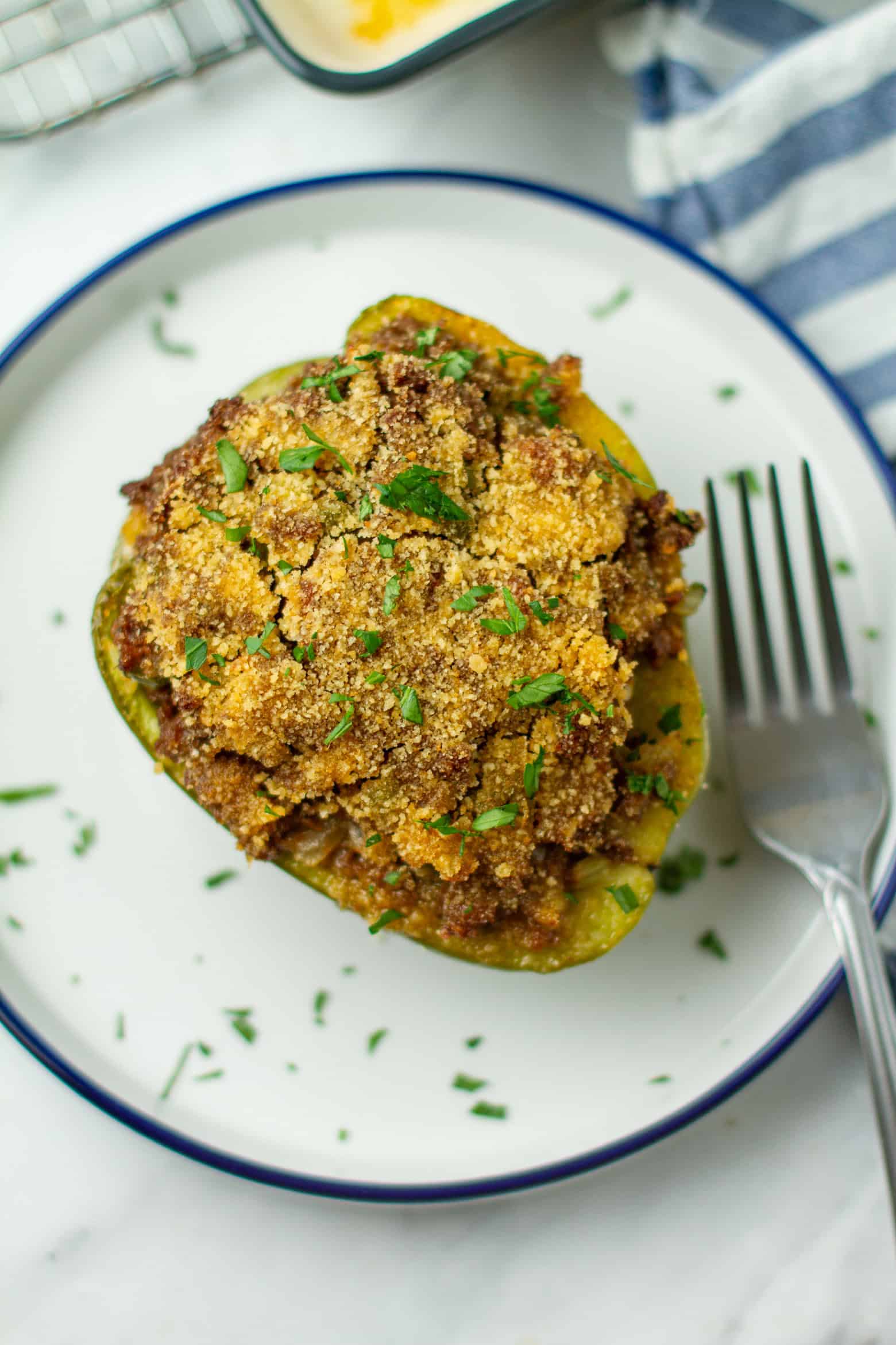 Stuffed bell pepper on a plate.