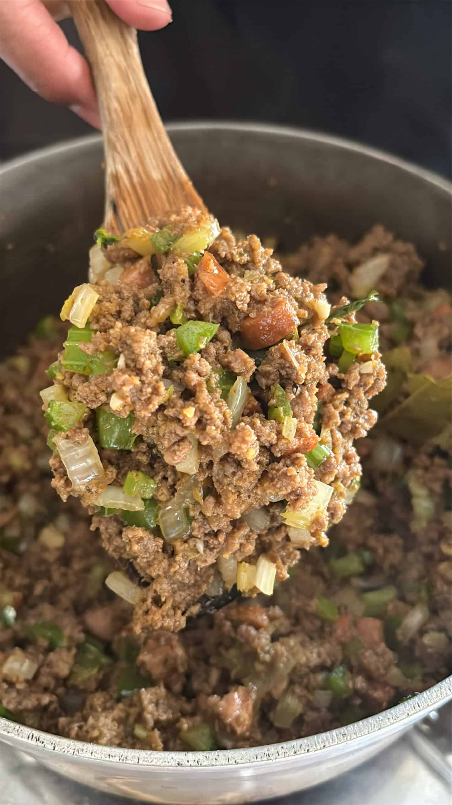 Close up shot of bell pepper stuffing.