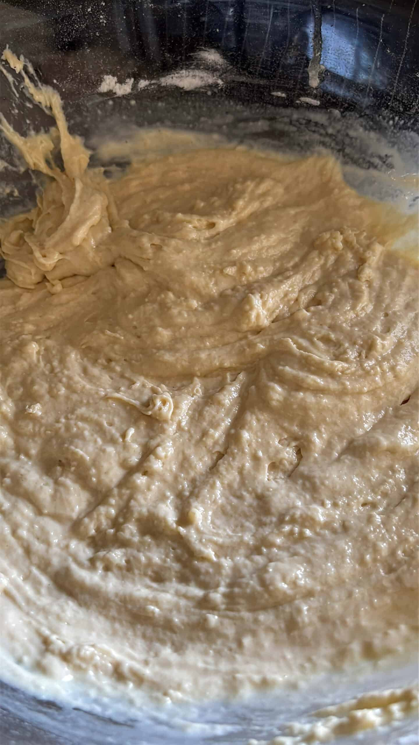 dry and wet ingredients mixed for no yeast rolls
