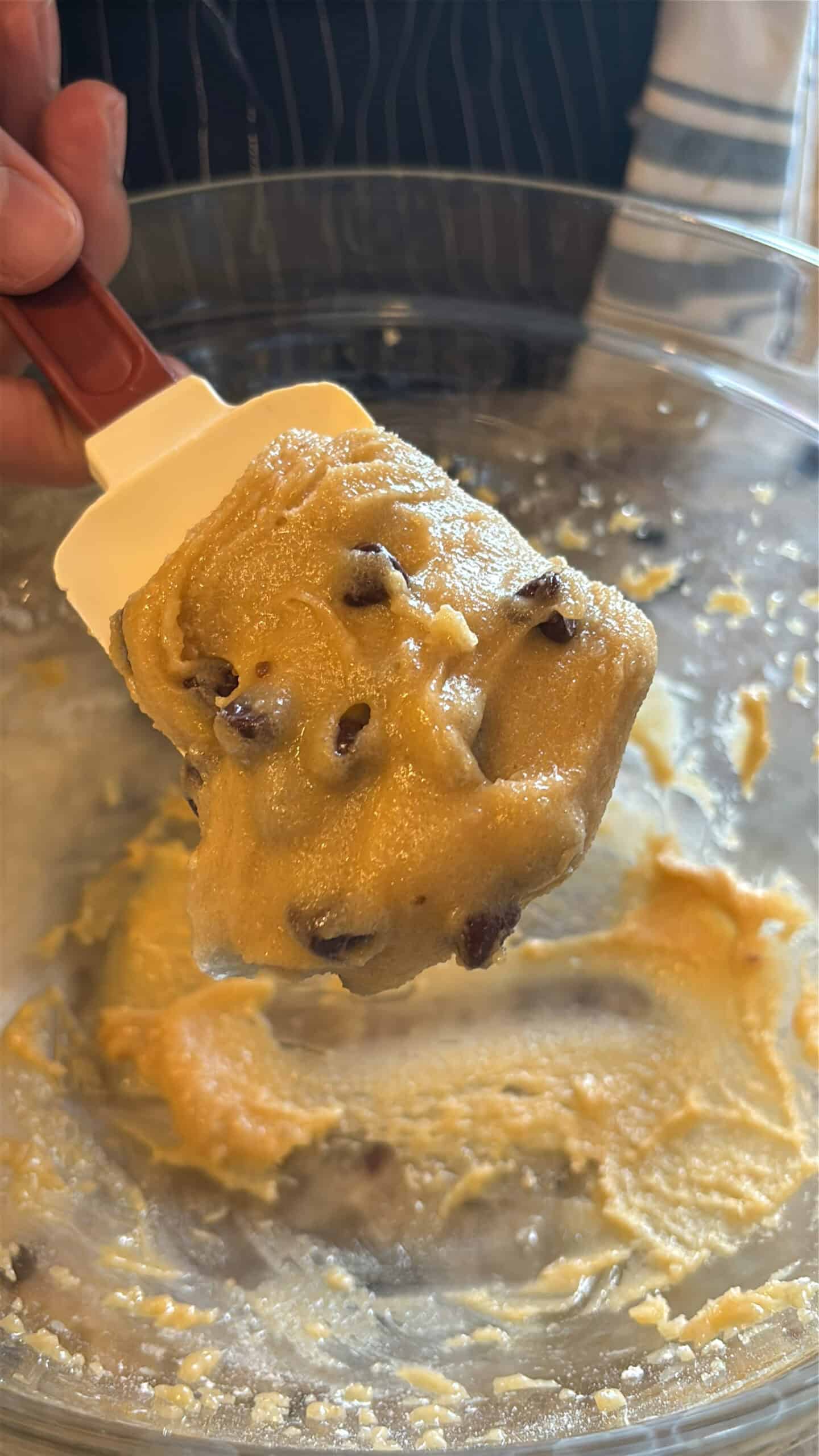 Cookie dough on a spatula.