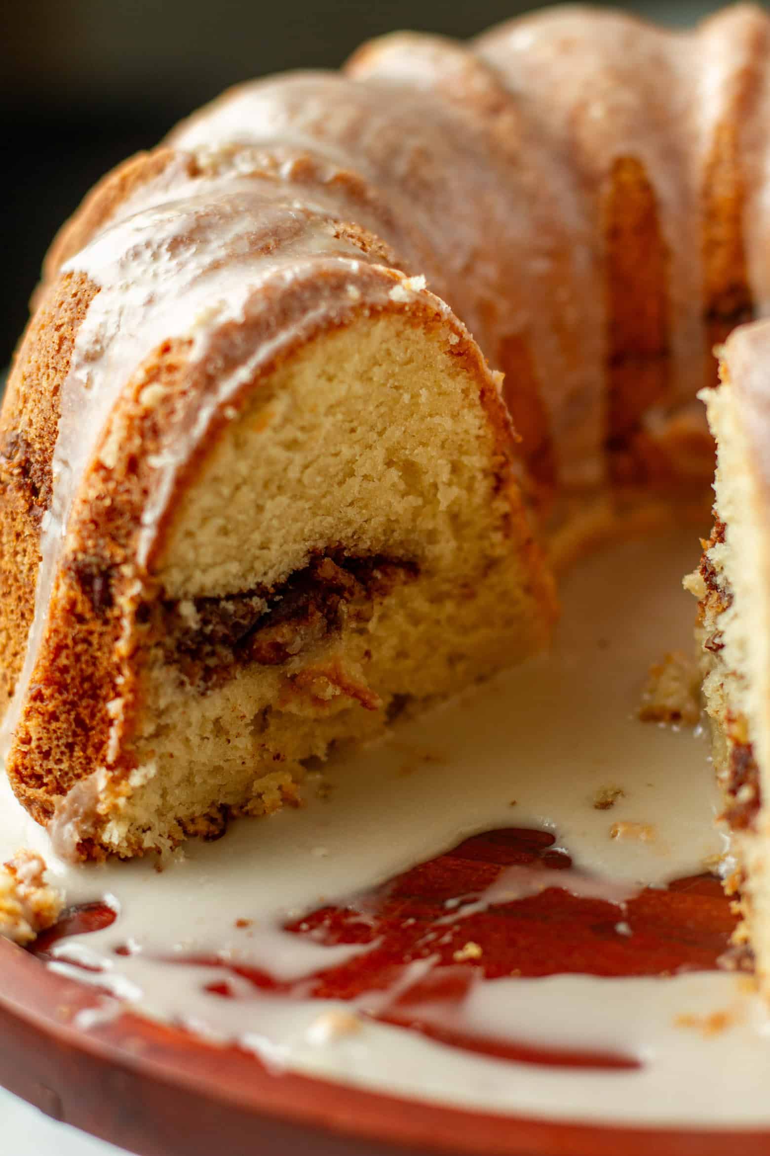 Sock it to make on a cake stand with slices missing.