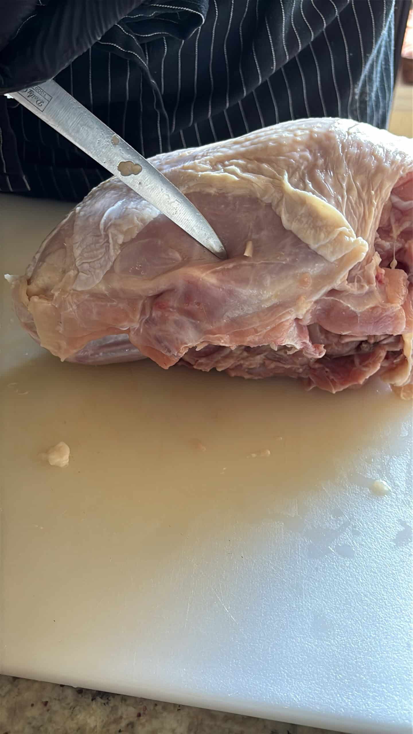 Knife inserted into turkey breast