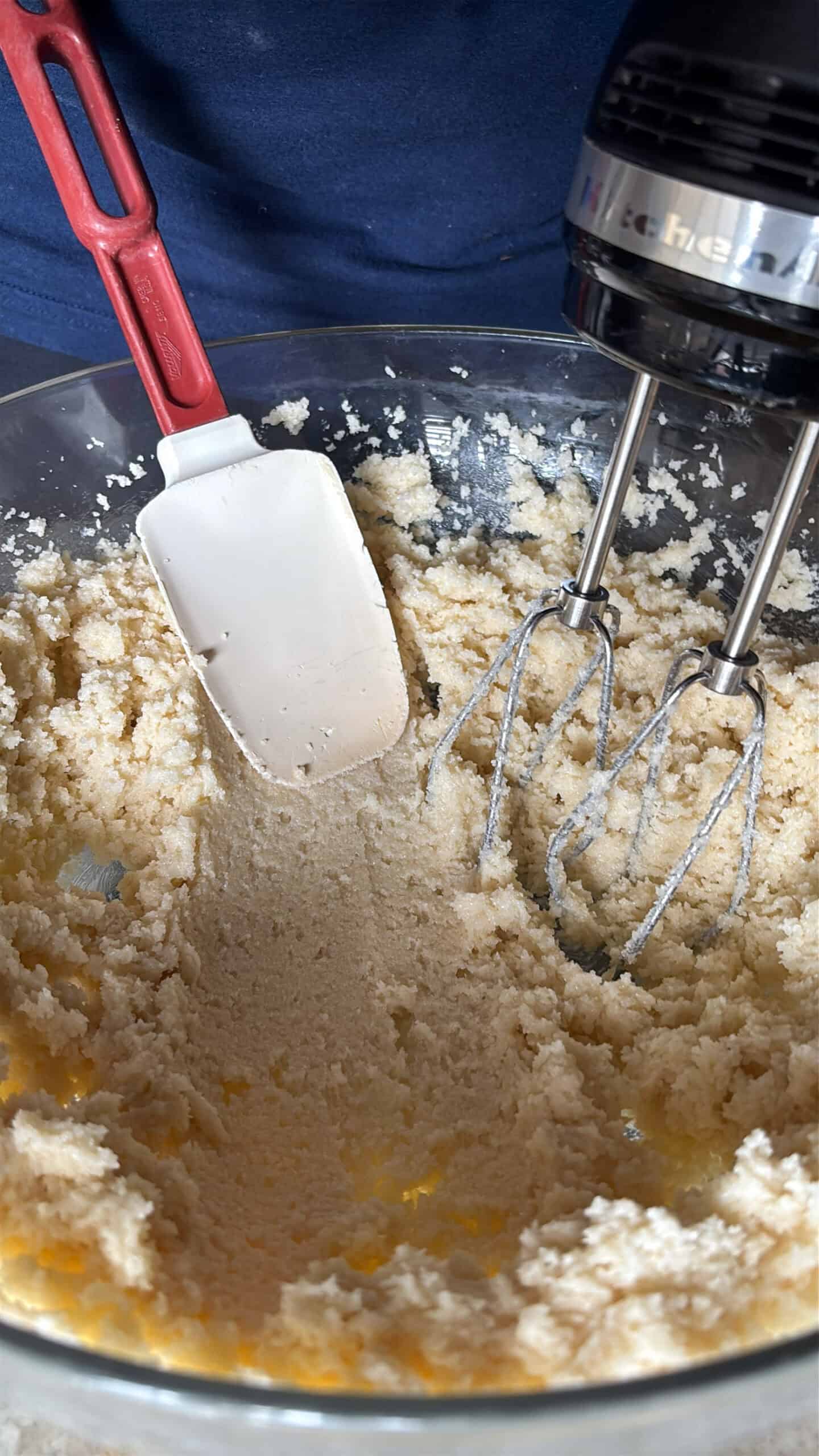 Creamed butter and sugar in a bowl.
