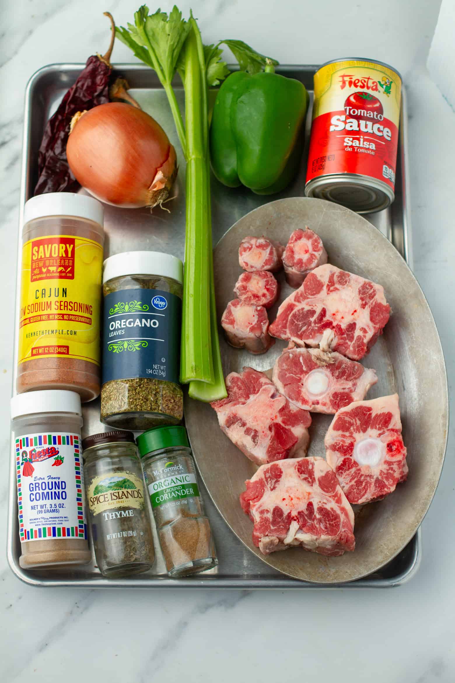 Creole Oxtail Stew ingredients.