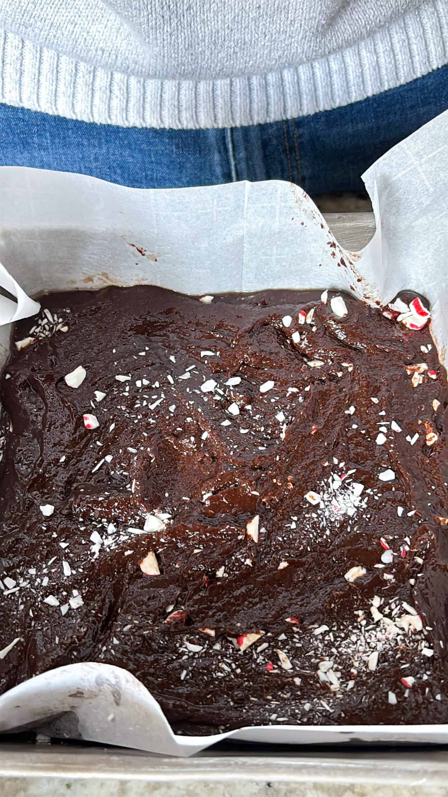 Crushed peppermints added to brownies.
