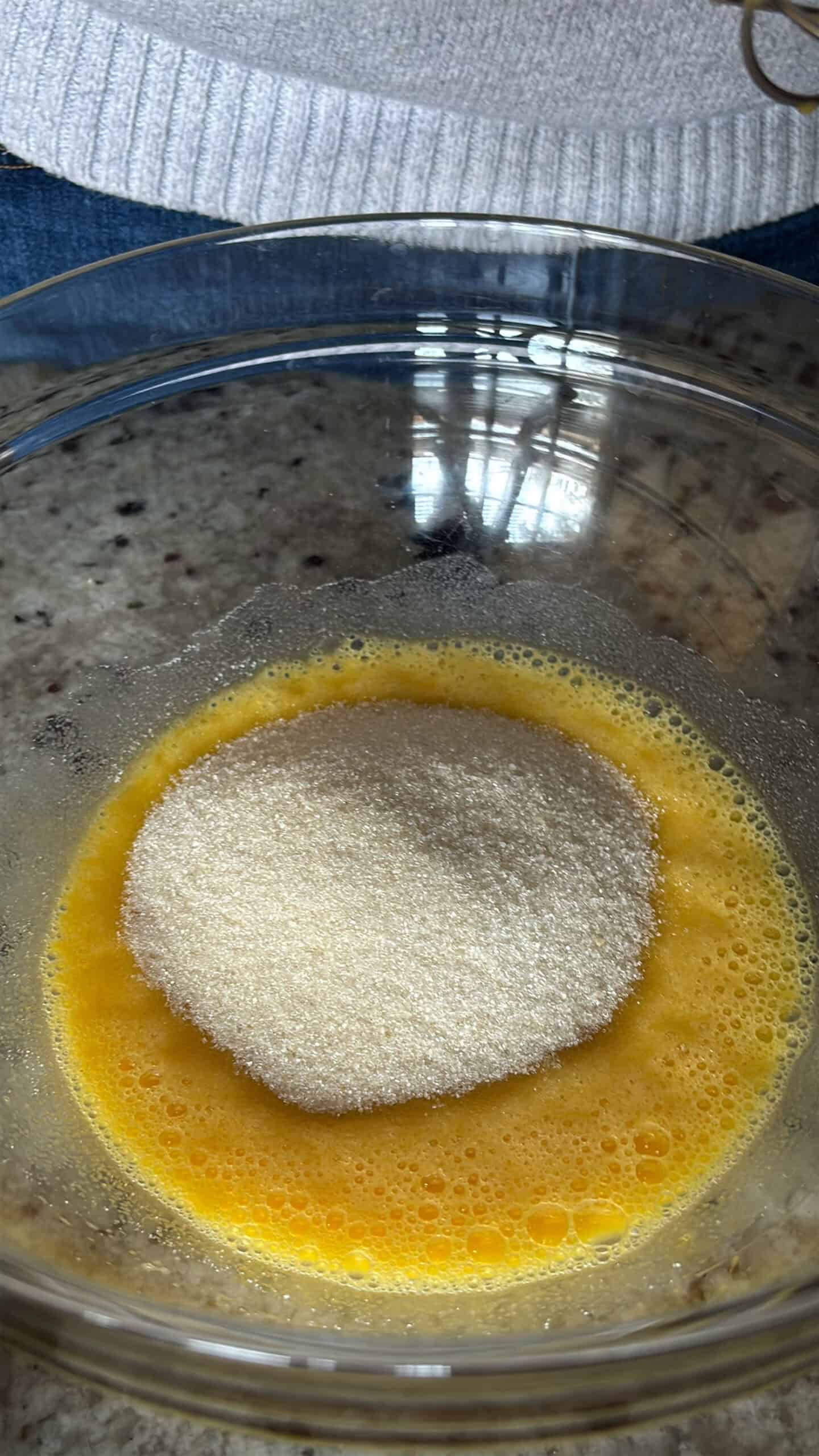 Added sugar to eggs.