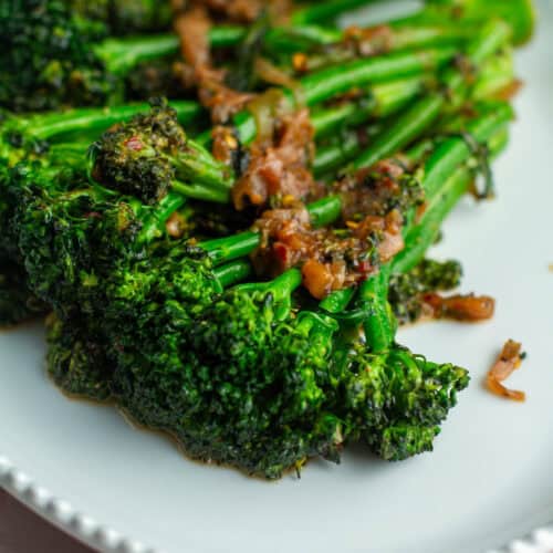 Sauteed broccolini on a platter.
